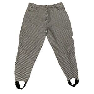 Vintage Stirrup Gingham Check Tapered Leg Jeans Pant High Rise waist Black 16